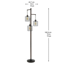 Three-light floor lamp with 182.8 cm height and 45.7 cm width.