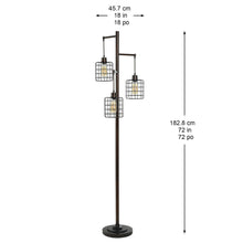 Bronze 3-light floor lamp shown with height and width measurements