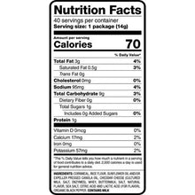 Nutrition Facts panel for cheese snack, serving size 1 package, calories 70