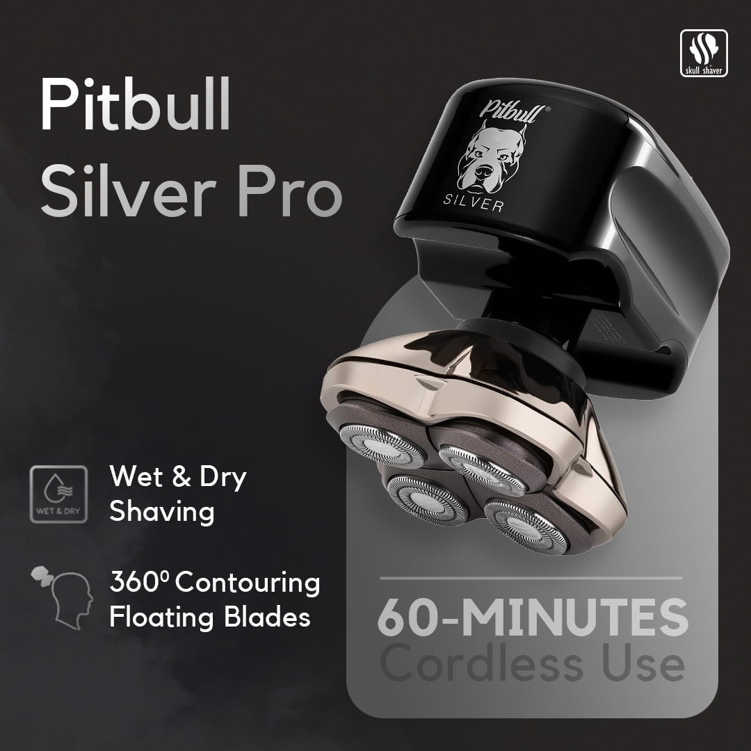 Pitbull Silver PRO Head & Face Shaver | USB charging cable included | Verified Seller Skull Shaver | Refrain From Other Listed Resellers