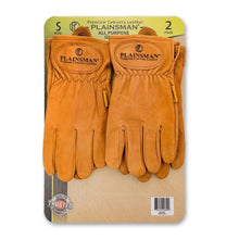 Brown leather work gloves, two-pack in retail sleeve, size S