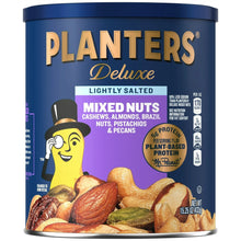 PLANTERS Deluxe lightly salted mixed nuts snack can, plant-based protein, 15.25 oz