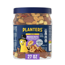 Salted mixed nuts canister showing front label and “27 oz” size marking