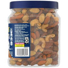 Salted mixed nuts canister back panel with nutrition, ingredients, and barcode details