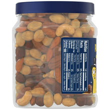 Salted mixed nuts canister side label with nutrition details and identification text