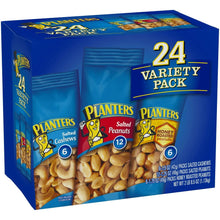 Planters 24 Variety Pack nut sleeves box, salted cashews and peanuts, honey roasted peanuts