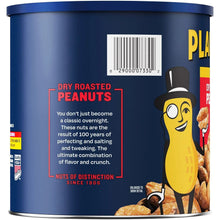 Dry roasted peanuts canister side panel with barcode and peanut mascot