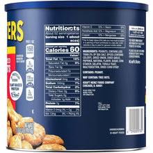 Nutrition Facts and ingredients panel on dry roasted peanuts canister