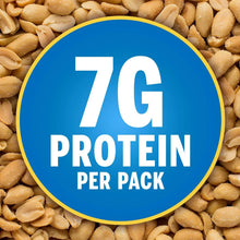 Salted peanuts badge reading 7g protein per pack over peanuts