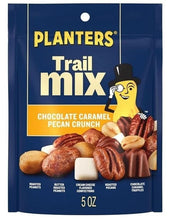 Planters Trail Mix bag, chocolate caramel pecan crunch, 5 oz, blue resealable package