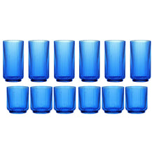 Mesa blue ribbed plastic drink cups, 12-piece set, clear rims