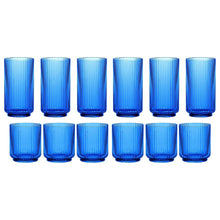 Blue ribbed plastic drink cups, set of 12 with fluted sides
