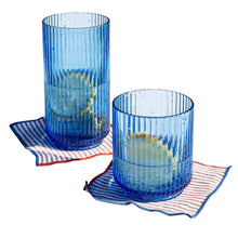Mesa blue ribbed plastic drink cups, two matching fluted cups
