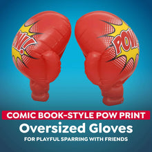 Pair of red inflatable boxing gloves with POW! burst graphic