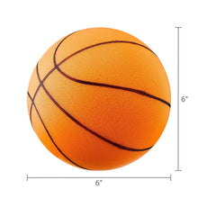 Orange basketball with 6 in size dimensions, black seam lines