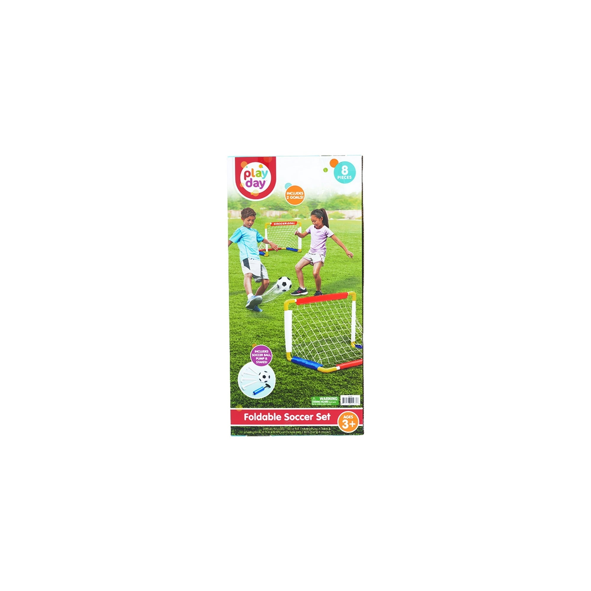 Play Day Foldable Soccer Set (2 Folding Goals, Ball, Inflating Pump, & 4 Stakes) Children Ages 3+