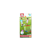 Foldable soccer set retail box showing two folding goals and a soccer ball