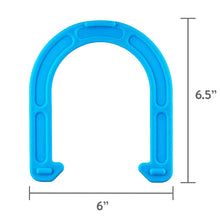 Blue horseshoe arch toy with size markers (6 in wide, 6.5 in tall)