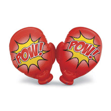 Red inflatable oversized boxing gloves with comic POW! style print