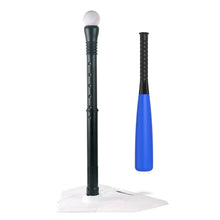 Folding t-ball tee set with two black posts, blue base, and white home plate