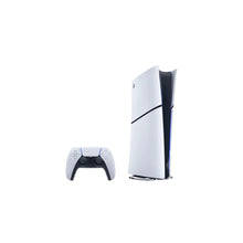 PlayStation 5 slim digital console with controller, white and black