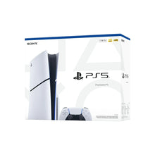 PlayStation 5 Slim disc console retail box, white with blue top band
