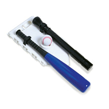 T-ball tee set components: black posts, blue base, and baseball tee ball