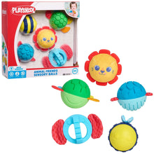 Animal sensory balls set: lion, turtle, blue shell, and green ball