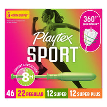 Playtex Sport tampon multipack box, 46ct, 22 regular and 12 super plus leak defense