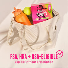 Unscented tampon box inside a tote bag with FSA/HRA/HSA-eligible label.
