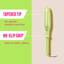 Playtex Sport applicator diagram showing tapered tip and no-slip grip