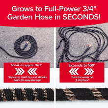 Pocket Hose Copper Bullet expandable hose shown coiled compact and expanded to full length