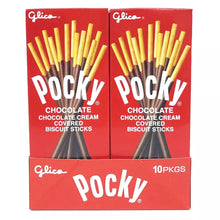 Chocolate-covered biscuit stick snacks in red Pocky multipack boxes