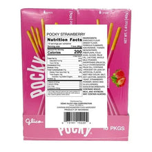 Back view of strawberry biscuit stick box, Glico Pocky with nutrition panel
