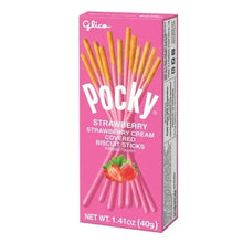 Strawberry cream biscuit stick box with Pocky logo, by Glico