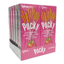 Glico Pocky strawberry cream biscuit stick multipack box, side view