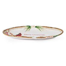 Holiday oval serving platter with red cardinal, pine sprigs, and “Merry Christmas”