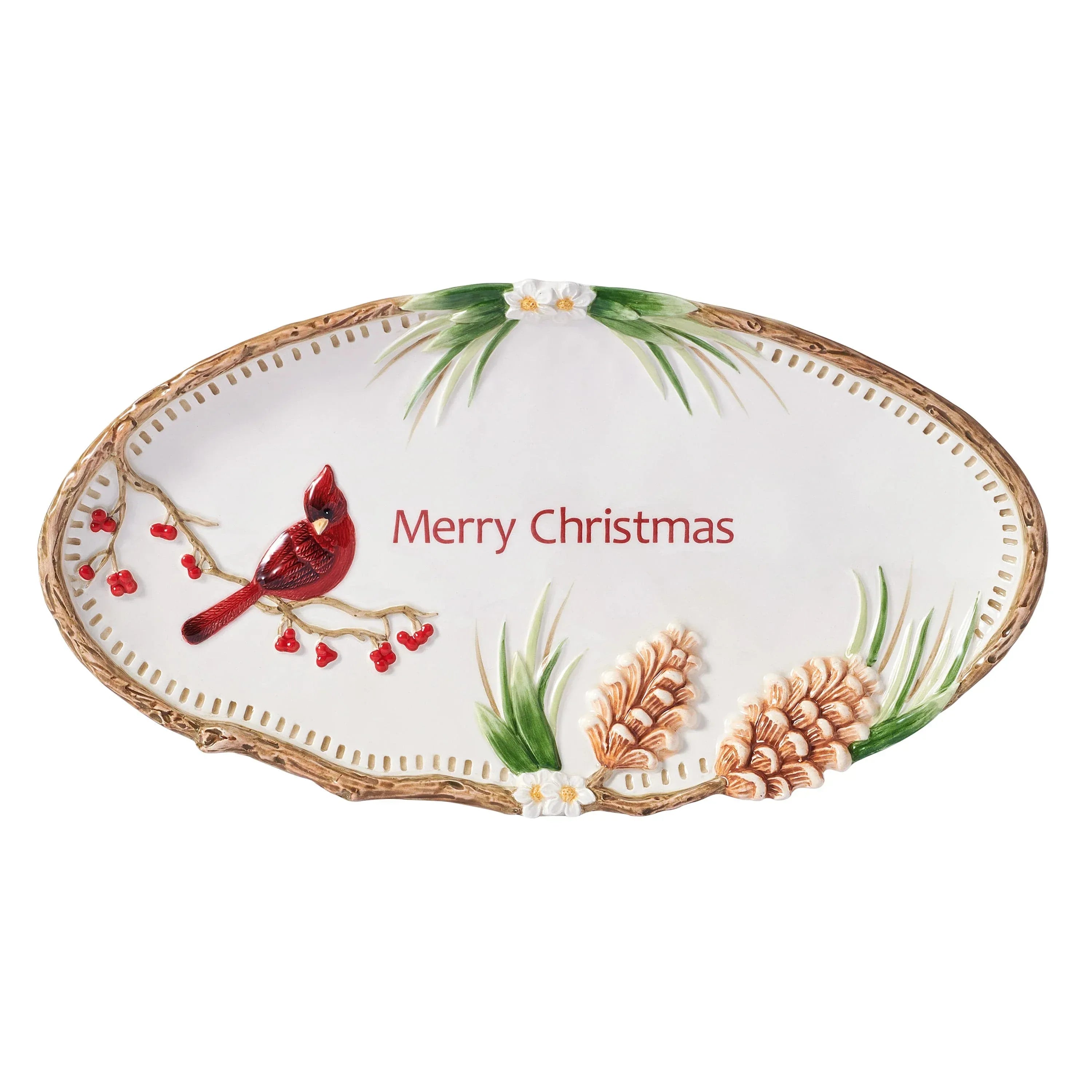Poinsettia Holiday Merry Christmas Serving Platter - USA MEGA SHOP