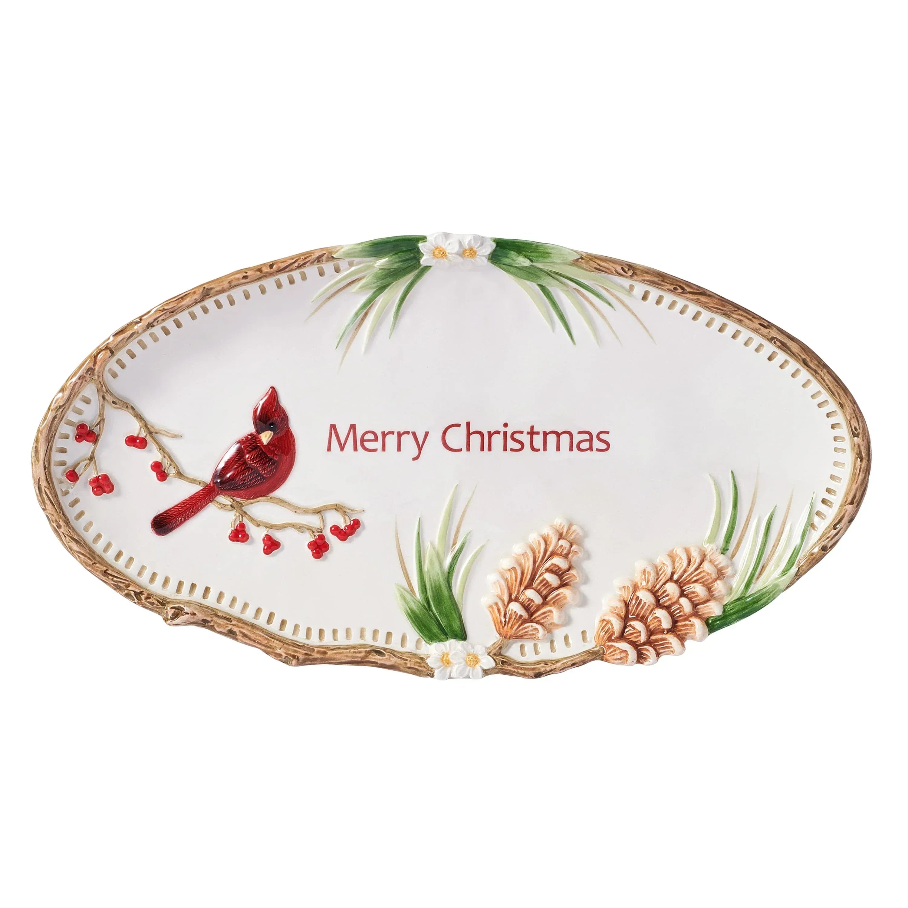 Poinsettia Holiday Merry Christmas Serving Platter
