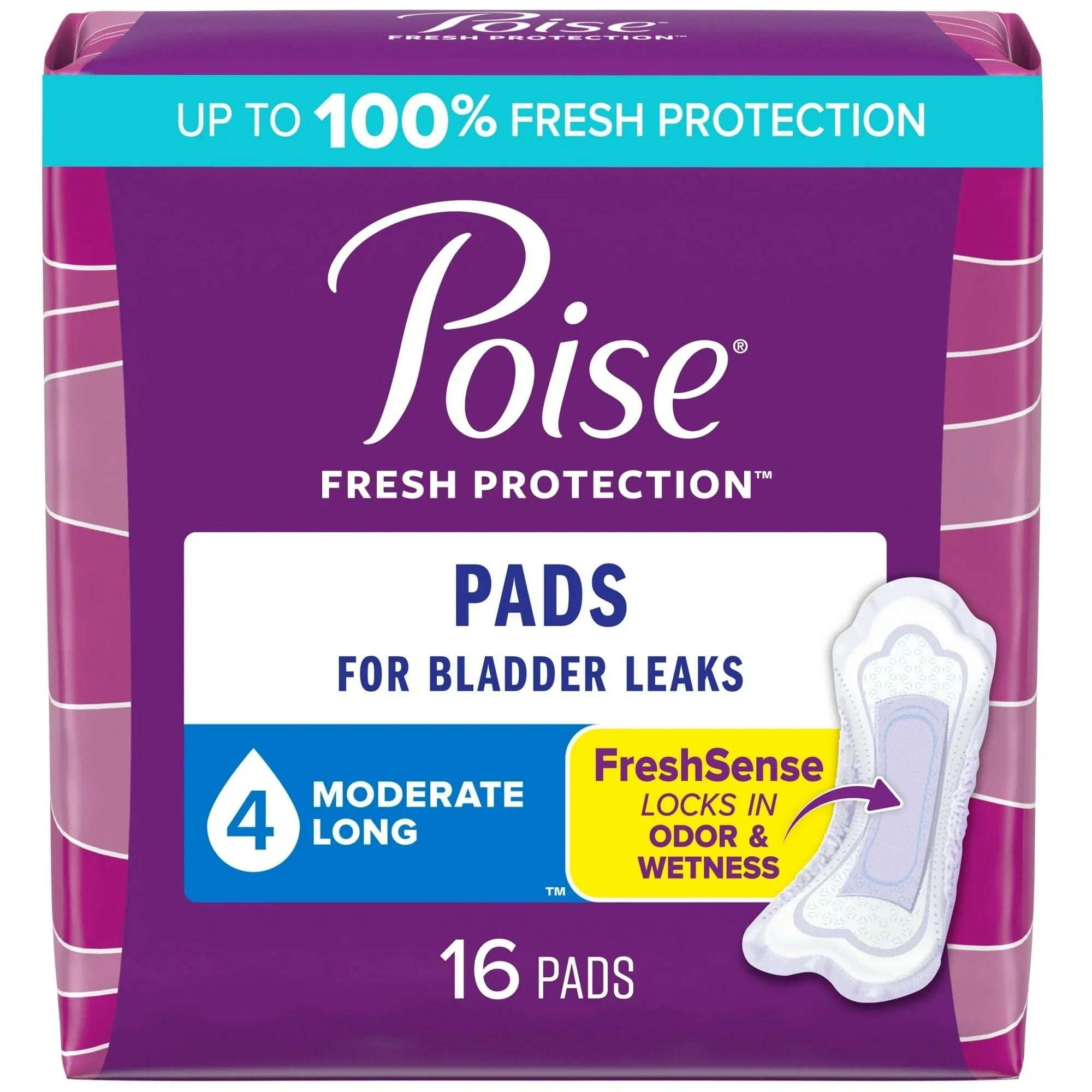 Poise Incontinence Pads for Women, 4 Drop Moderate Absorbency, Long Length, 78 Count