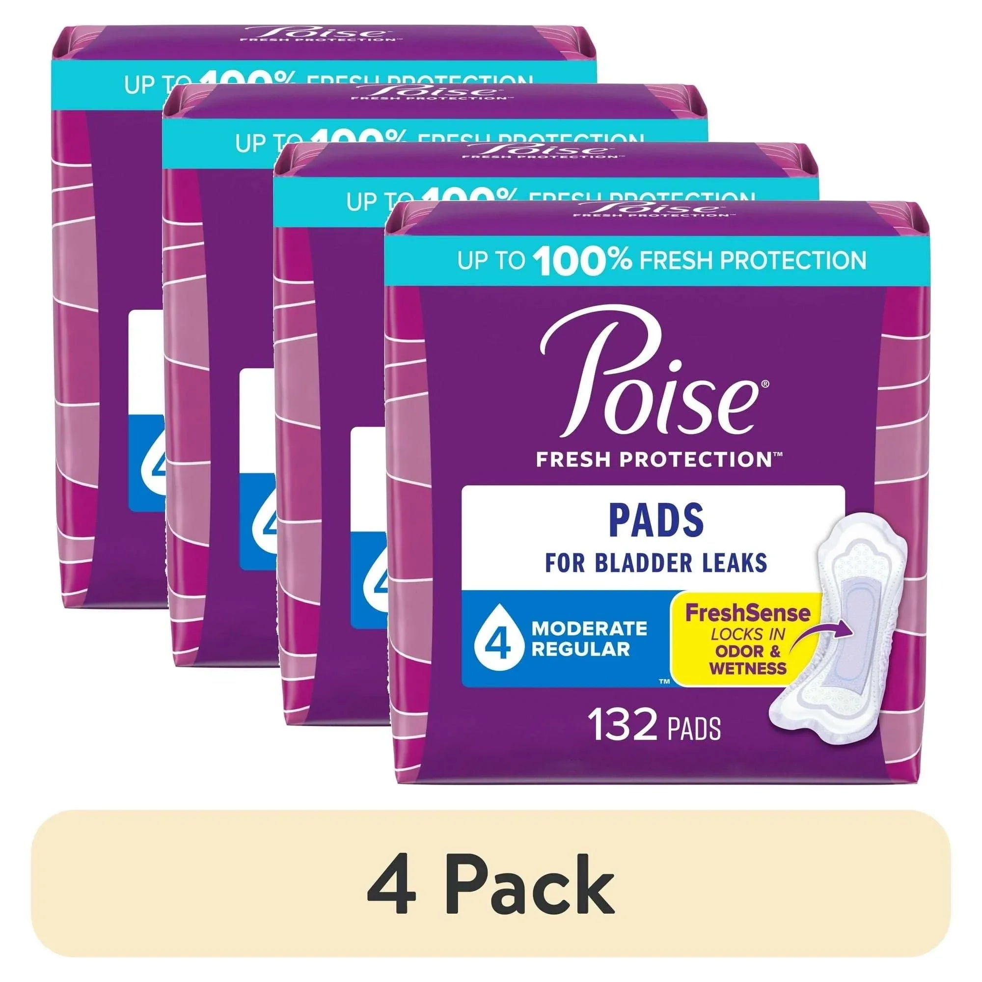 Poise Incontinence Pads for Women, 4 Drop Moderate Absorbency, Regular Length, 66 Count