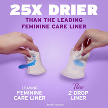 Thin white panty liner held between hands, 2-drop absorbency