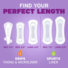 Incontinence panty liners length guide with regular and long options