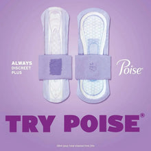 Poise incontinence pads shown side-by-side with absorbent centers and folded tops