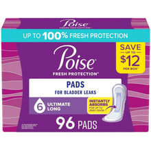 Poise incontinence pads box, 96 count, 6-drop ultimate absorbency for bladder leaks