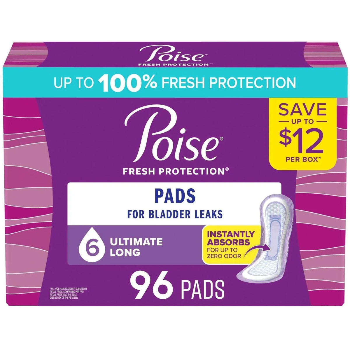 Poise Incontinence Pads, 6 Drop Ultimate Absorbency, 96 ct. - USA MEGA SHOP