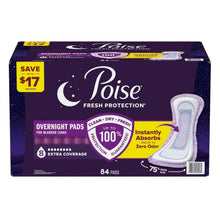 Poise overnight incontinence pads box with 84 count and 8 drop coverage