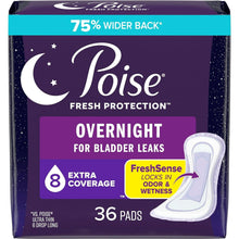 Overnight incontinence pad package with FreshSense, extra 8 coverage, 36 pads
