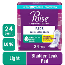 Poise incontinence pad package, 24 count, light long absorbency pads in box