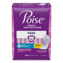 Poise fresh protection pads pack, purple with front label and 66 count pad icon